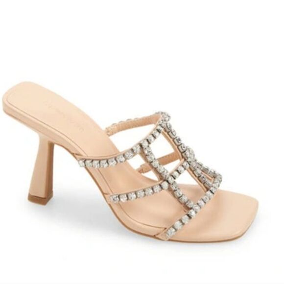 New Open Edit Daphne Sandal (Women) crystal diamond kitten high heel tan cream 7 - Picture 1 of 5